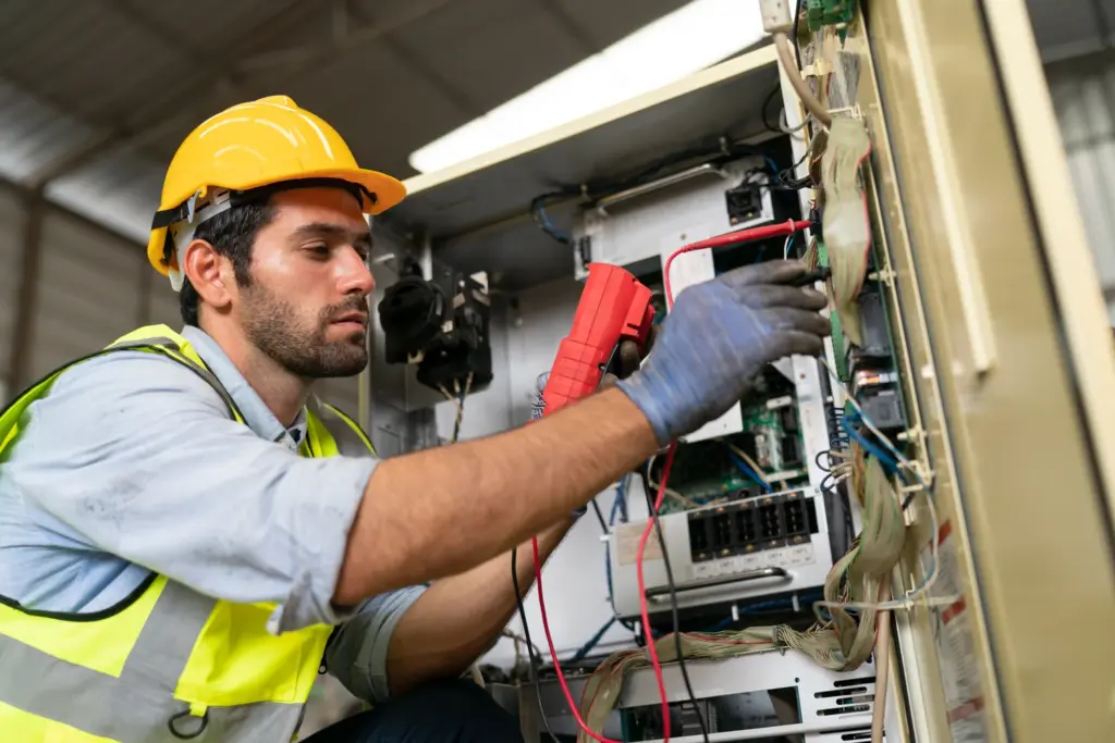 Elektriker Hagen Fachmann bei der Prüfung eines Schaltschranks.