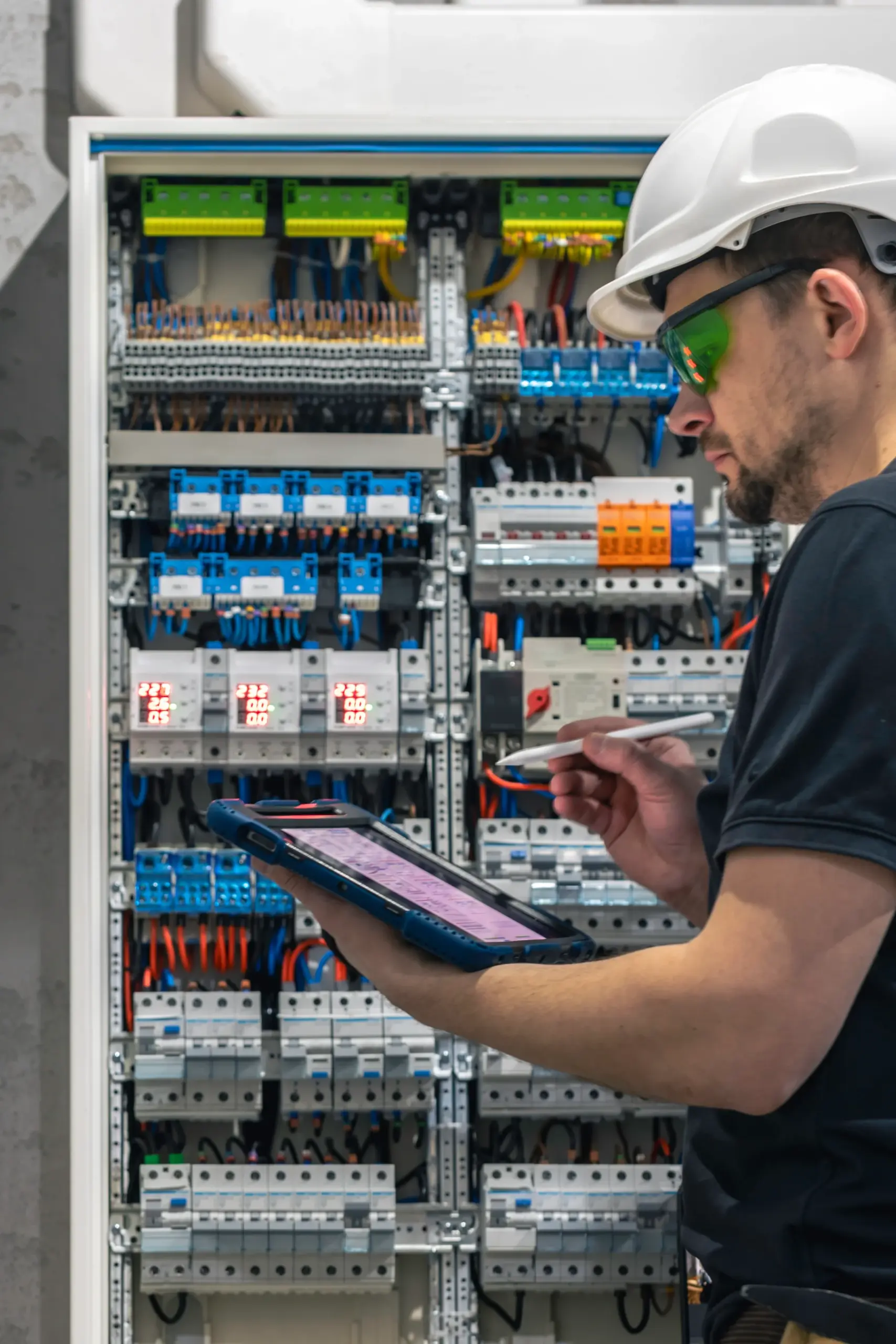 Elektriker arbeitet am Herdanschluss in einer Küche